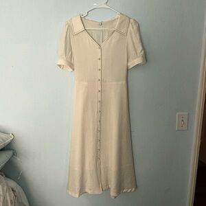 Cream Button-Front Short Sleeve Dress